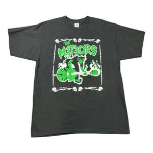 The Meteors Band T-Shirt Mens Black Neon Green Psychobilly Punk Rock Graphic Tee